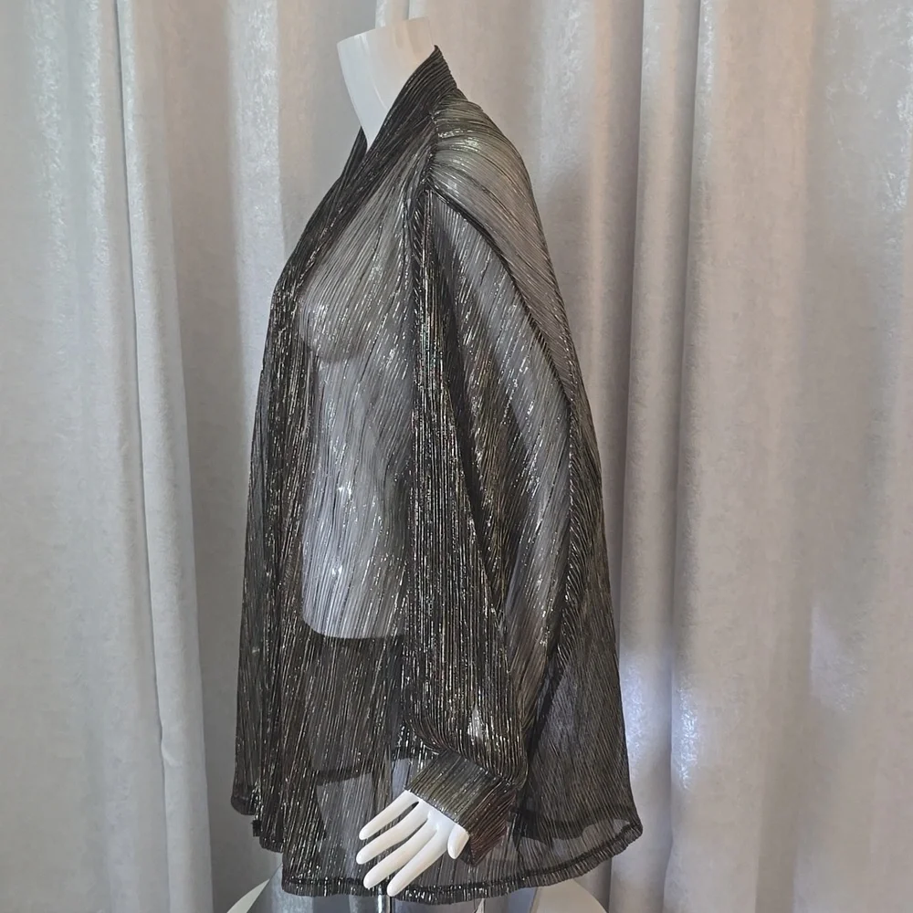 I.N. Studio Gold Blsck Metallic Evening Sheer Cardigan cover up jacket NEW - Picture 6 of 6